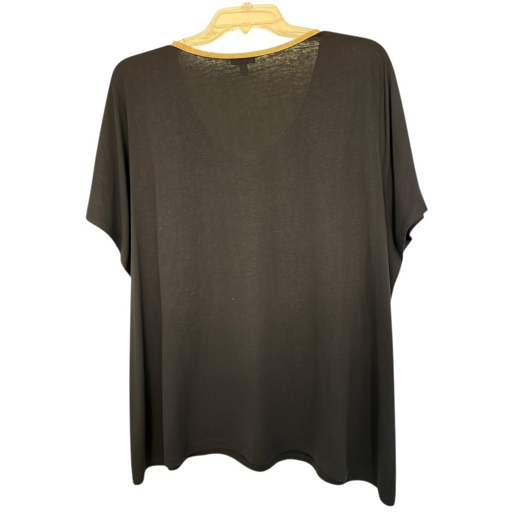 Talbots Black V Neck Top Women's 2X Metallic Gold Trim Short Sleeve Knit Casual - Picture 3 of 8